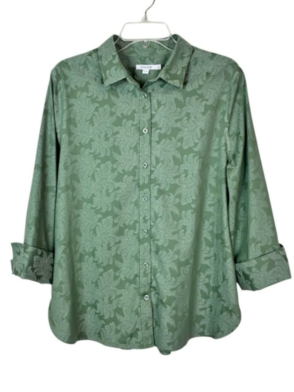 Chico's Button-Up No Iron Jacquard Shirt Size 2 Petite (12 P) NWOT